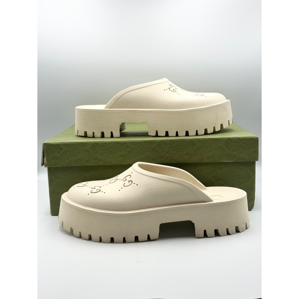 GUCCI  Cut Out Monogram Authentic Bossed GG TREK Women 42 US Size 11 Beige Clog - Picture 2 of 16